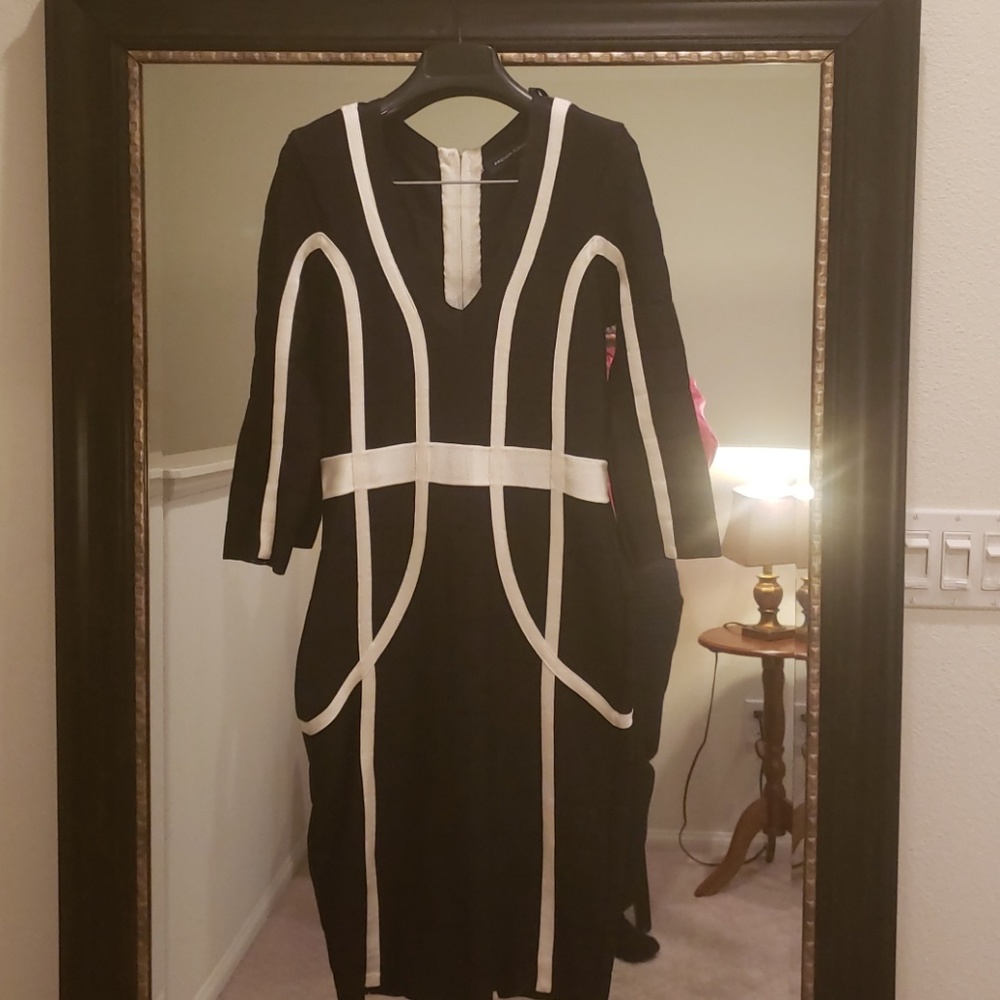 French Connection Bodycon Black Dress w/ white pip